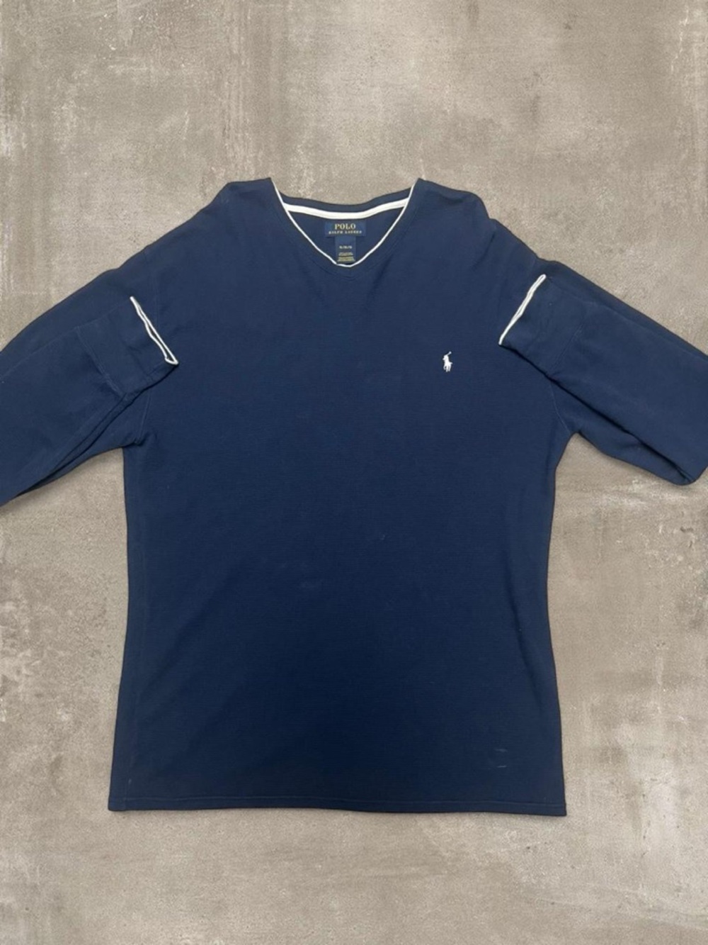 Polo Ralph Lauren Waffle Knit Shirt XL Navy V-Neck Long Sleeve